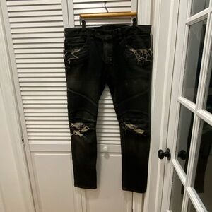 Balmain Distressed Zip Bike Denim Jeans